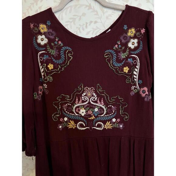 NWOT Free People Burgundy Embroidered High Waist Dress M - Picture 3 of 4
